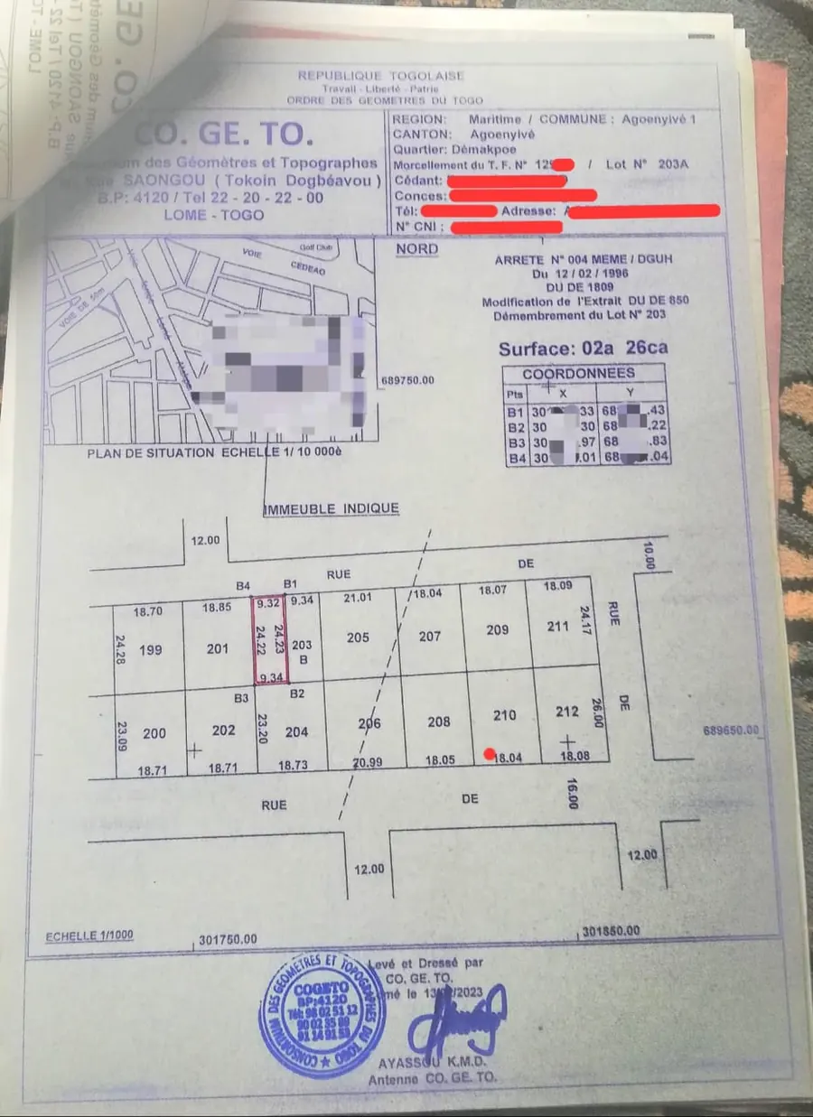 Terrain de 228 m² avec maison en vente à Agoè Fil'O Fil, vue sur RN1 – 26 millions FCFA