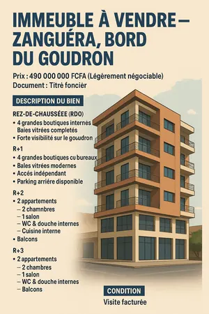 Immeuble 18 pièces à vendre bord du goudron à Zanguéra – 490 000 000 FCFA