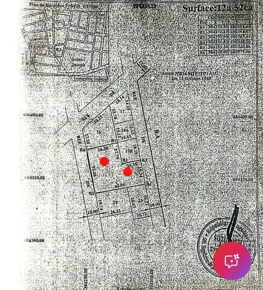 Terrain 1252 m² à vendre à Tokoin Lycée, 2 lots – 80 millions FCFA le lot