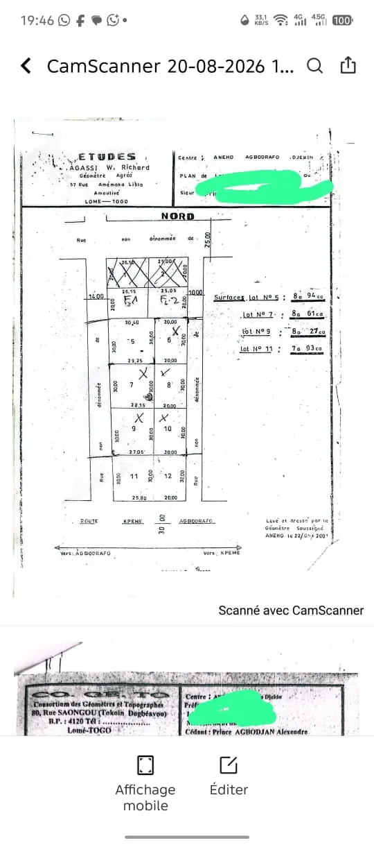 Terrain 8 lots à vendre côté plage à Agbodrafo – 15 millions FCFA le lot