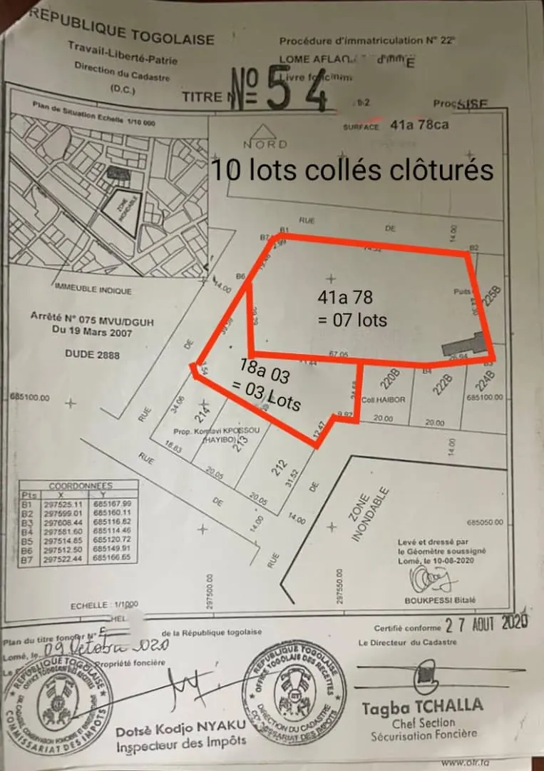 Terrain 600 m² en angle de rue à Avedji Carrefour Y – prix par lot à partir de 55 millions FCFA