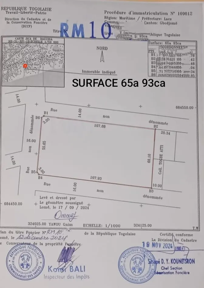 Terrain 11 lots en vente à Gbodjomé Gendarmerie – 250 millions FCFA