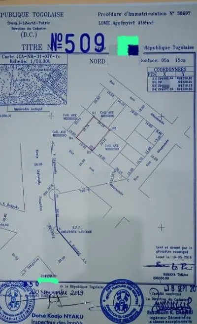 Terrain 1 lot en vente au bord d'une grande voie à Agoè Legbassito Atiomé Kponsè – 25 millions FCFA