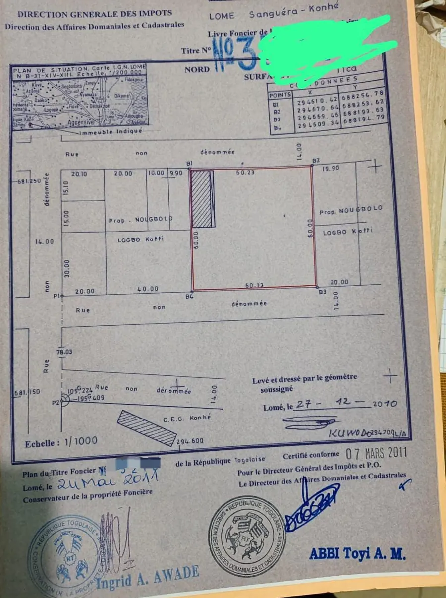 Vente de terrain à Adidogomé Kohé, 4 lots clôturés derrière le CEG Kohé – 27 millions FCFA le lot
