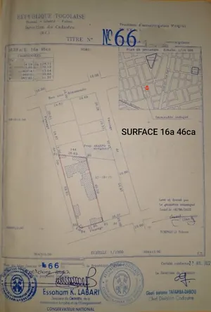 Terrain 1646 m² en vente en angle de rue à Nukafu Gakpoto – 250 millions FCFA