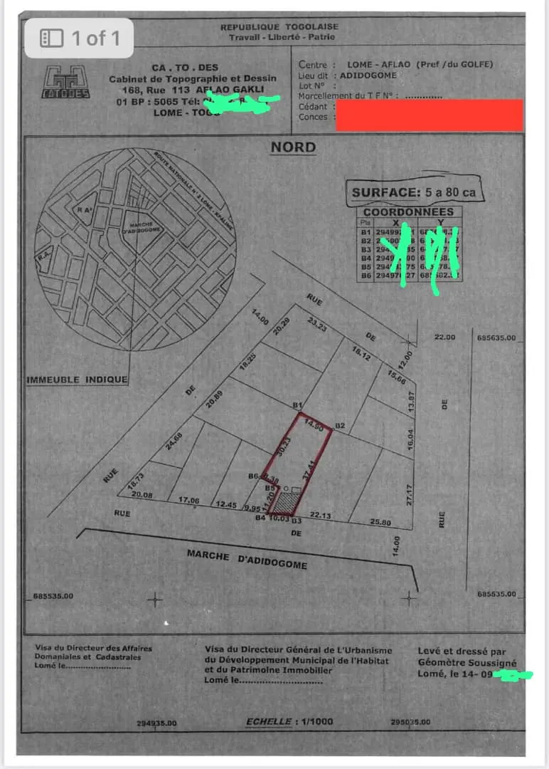 Terrain 1 lot en vente face au marché d'Adidogomé Assiyéyé à Lomé – 80 millions FCFA