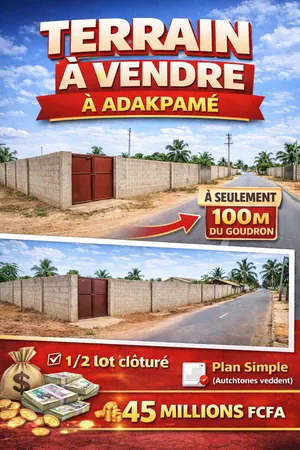 Terrain demi-lot clôturé à vendre à Adakpamé – 45 millions FCFA