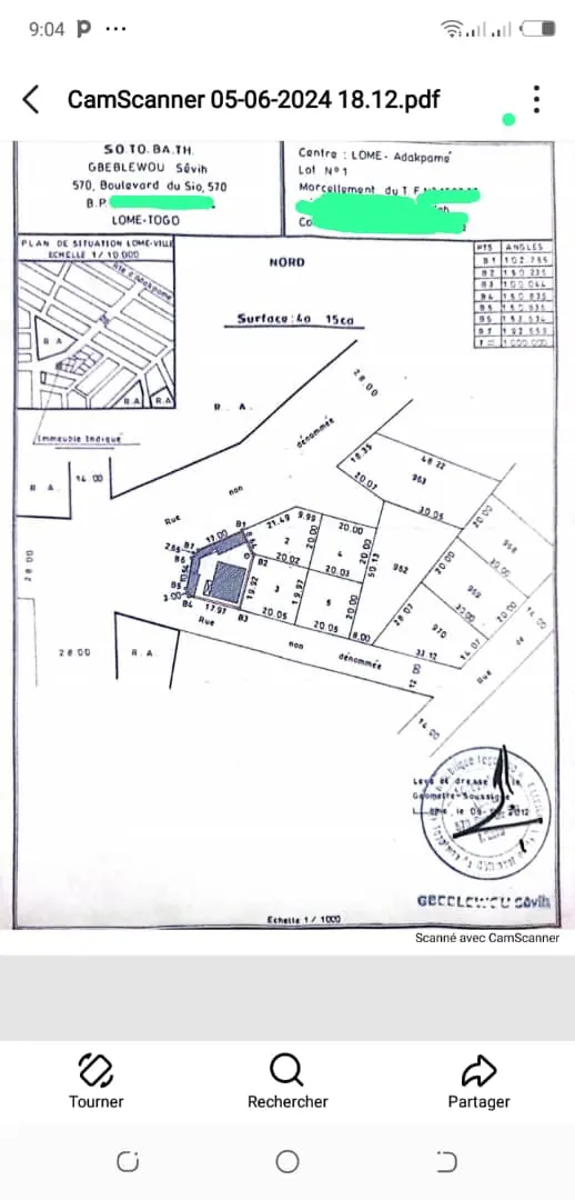 Terrain 415 m² en angle de rue à vendre à Adakpamé zone portuaire – 32 millions FCFA