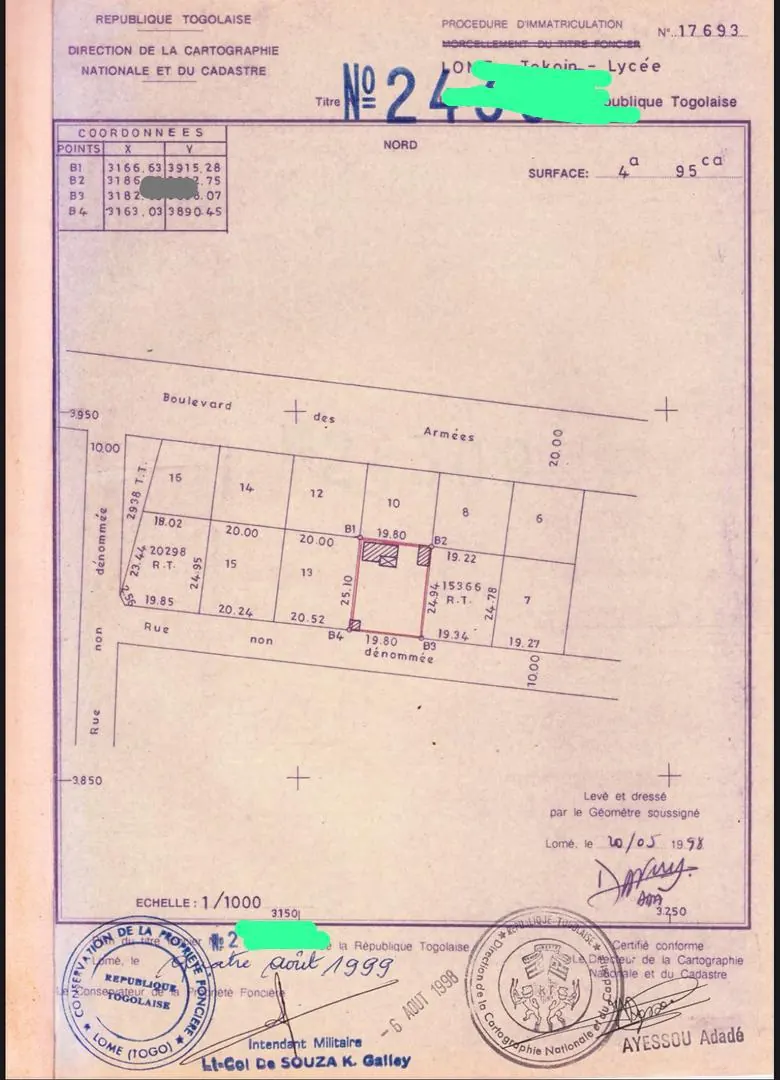 Terrain à vendre à Tokoin-Lycée, Lomé – 60 millions FCFA
