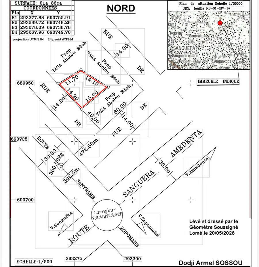 Terrain de 186 m² en vente à Agoè Assiko – 5 millions FCFA