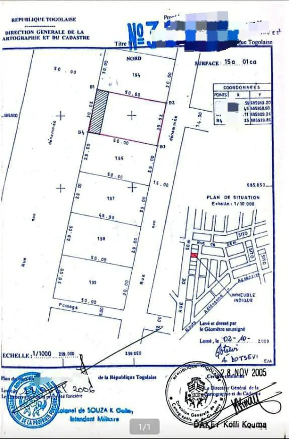 Vente de terrain à Avédji, 2,5 lots clôturés en bordure de goudron, ouvert sur 2 voies – 375 millions FCFA