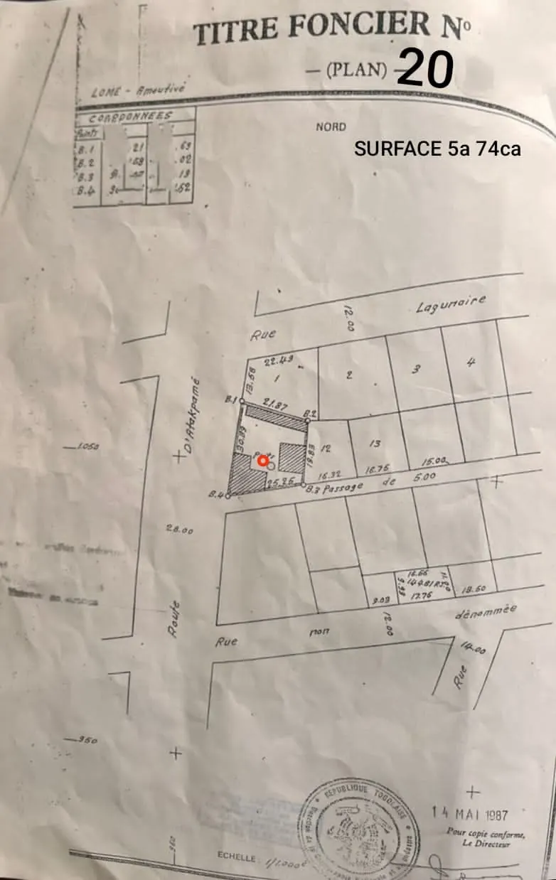 Terrain 1 lot en vente en angle de rue sur la RN1 à Amoutievé – 390 millions FCFA
