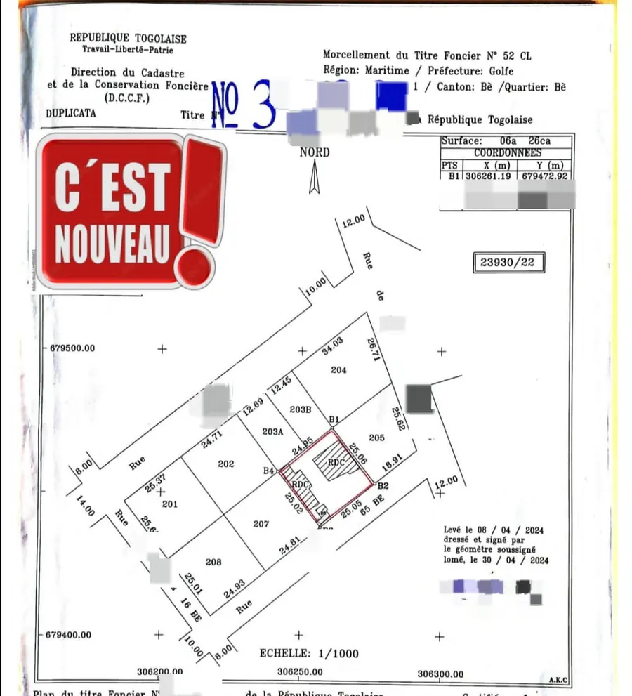 Terrain 1 lot de 629 m² en vente à Bê Avéto, Lomé – 70 millions FCFA