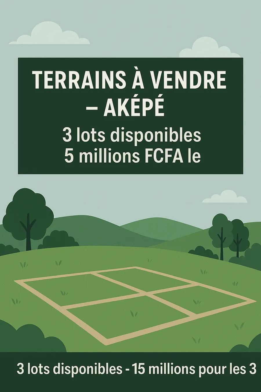 Terrain 3 lots à vendre à Aképé, proche du goudron – à partir de 5 millions FCFA le lot