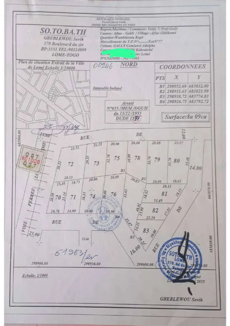 Terrain 1 lot en vente à Totsi Wataklassou Kopé – 35 millions FCFA