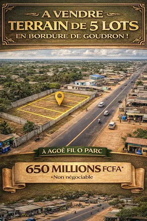 Terrain 5 lots en vente en bordure de goudron à Agoè Fil O Parc – 650 millions FCFA