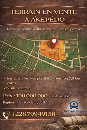Terrain en vente à Aképédo, non loin du port sec – 10 000 000 FCFA le lot