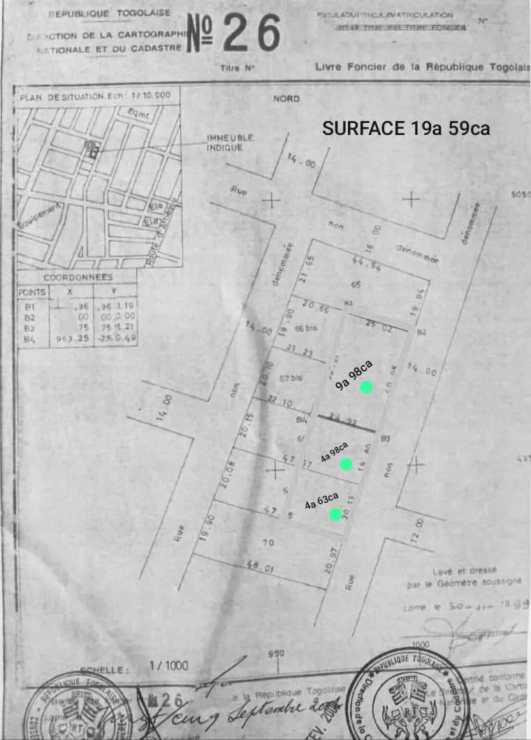 Terrain 3,25 lots à vendre à Attiegou, Lomé – 55 millions FCFA le lot