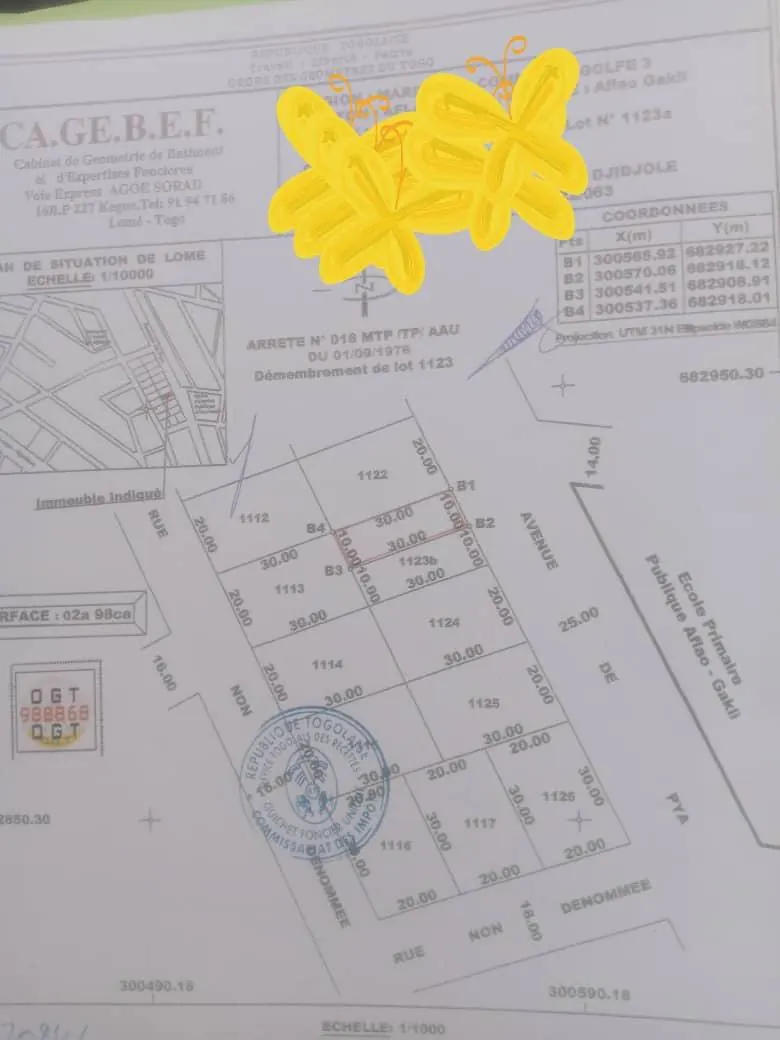 Terrain de 298 m² en vente à Djidjolé Gakli – 40 millions FCFA