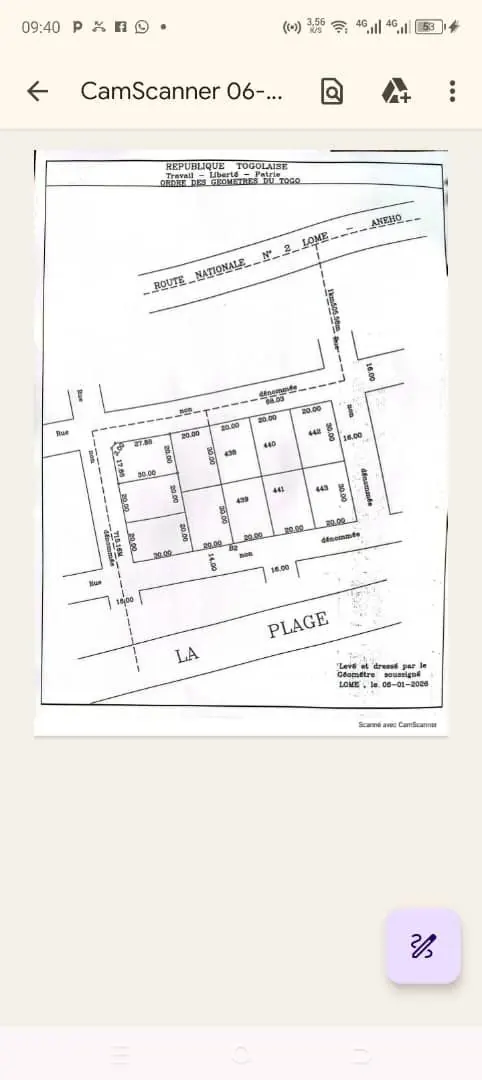 Terrain 8 lots en vente à Nimagna, côté plage sur la voie Lomé-Aného – 15 millions FCFA le lot