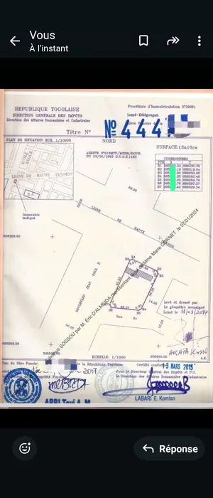 Terrain 2 lots et 1/4 en vente en bordure de goudron sur l'axe Lomé-Vogan – 150 millions FCFA le lot
