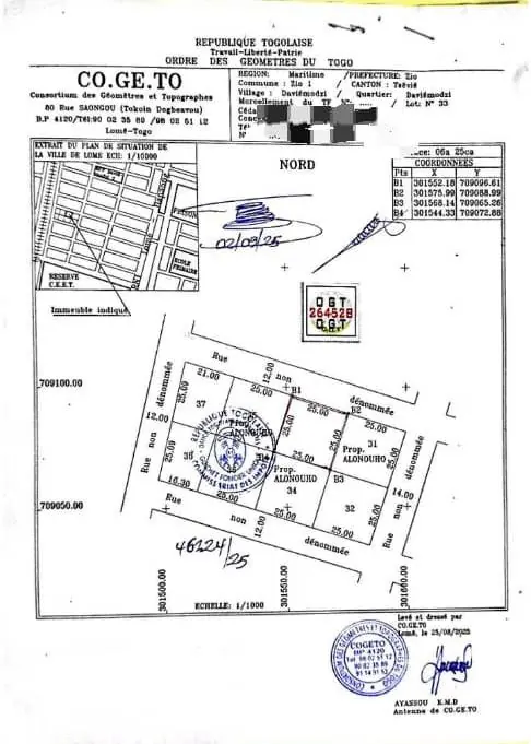 Terrain 1 lot en vente à Tsévié – 15 millions FCFA