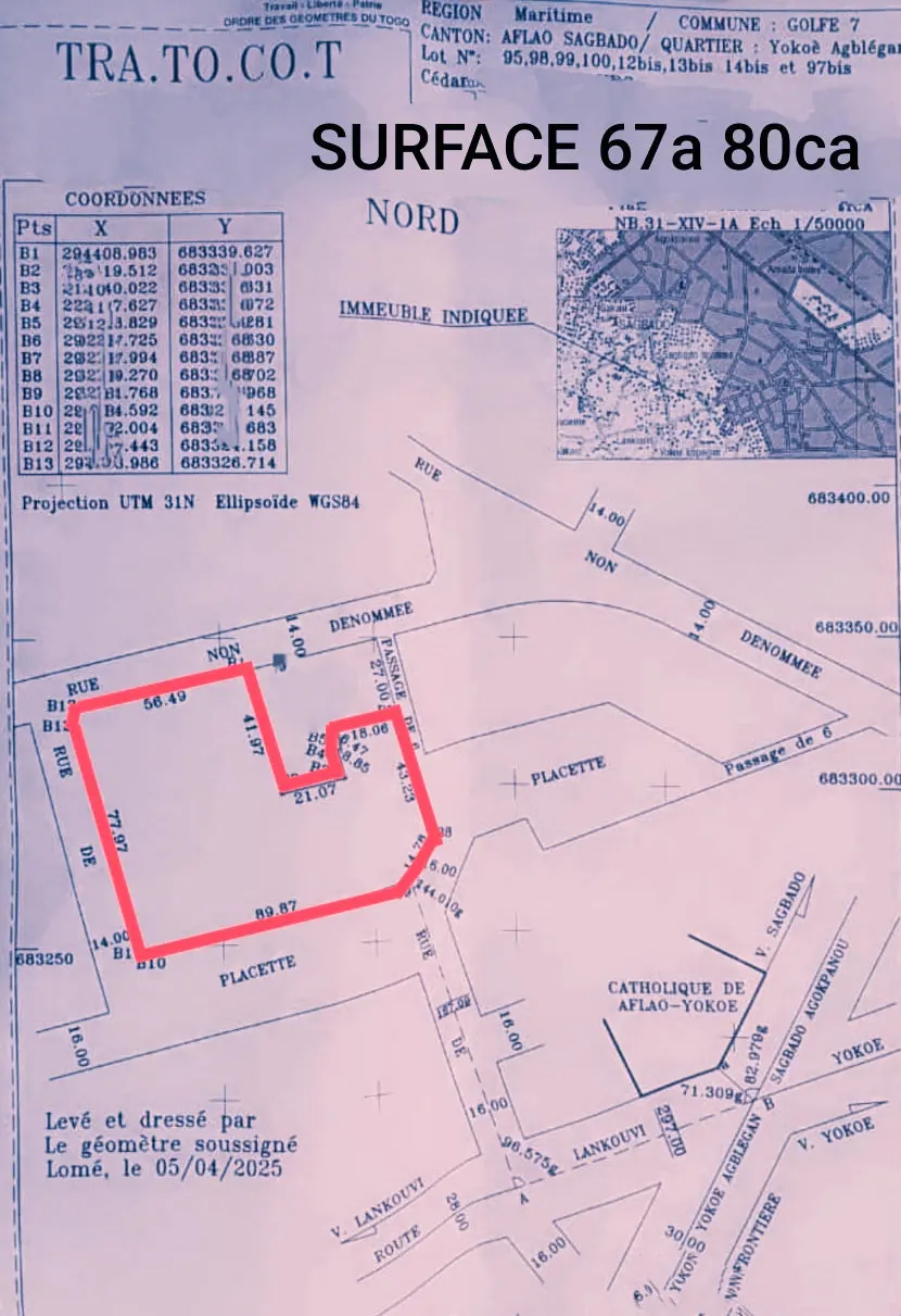 Terrain 11 lots en vente en angle de rue à Adidogomé Yokoe Agblégan – 25 millions FCFA l'unité