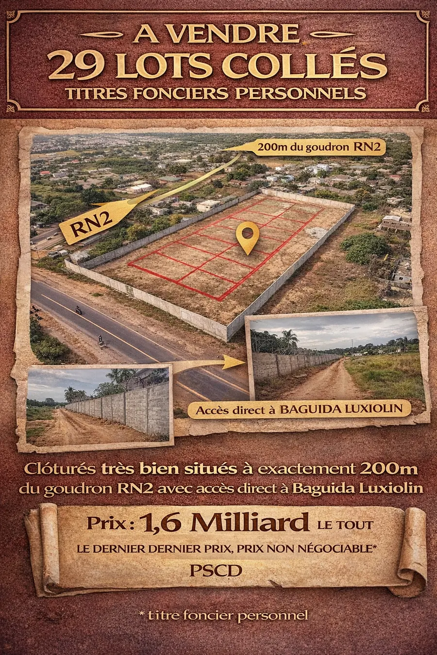 Terrain 29 lots à vendre à Baguida Luxiolin – 1,6 milliard FCFA le lot