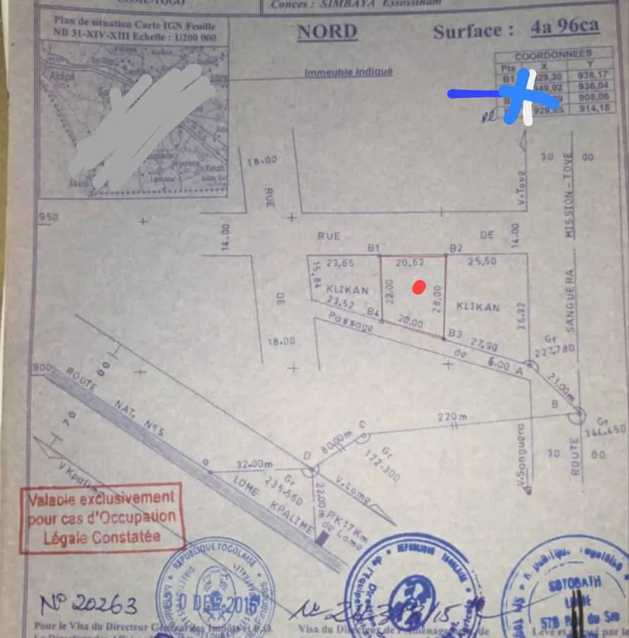 Terrain 496 m² en vente à Zanguera – 22 millions FCFA