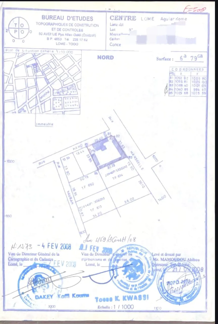 Terrain 679 m² angle de rue à vendre à Atikpodji – 210 millions FCFA