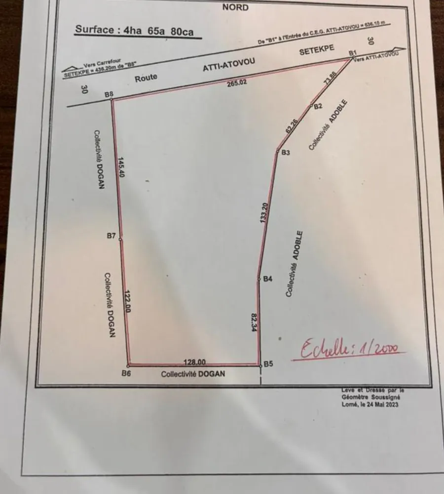 Vente d'hectares à Assanhoun Setekpé, 4 hectares 65a 80ca, angle de rue, à 3 km du goudron Lomé-Kpalimé – 25 millions FCFA