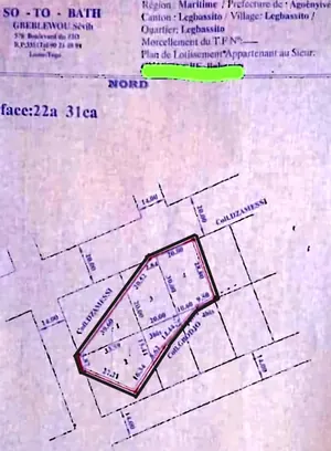 Terrain 2250 m² en vente au bord d'une grande voie à Agoè Légbassito – 35 millions FCFA
