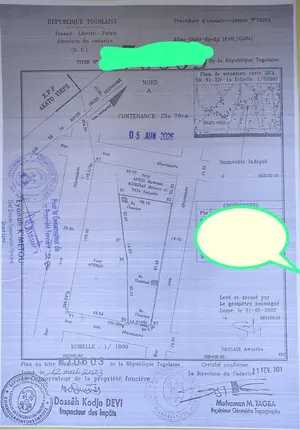 Terrain 4800 m² (8 lots) en vente à Agoè Togobrique à 70 m de la route nationale N1 – 35 millions FCFA le lot
