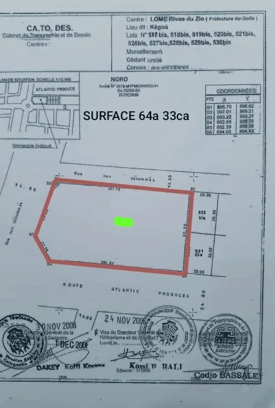 Terrain 6450 m² en vente en angle de rue en bordure du goudron à Kégué Tingah – 110 millions FCFA