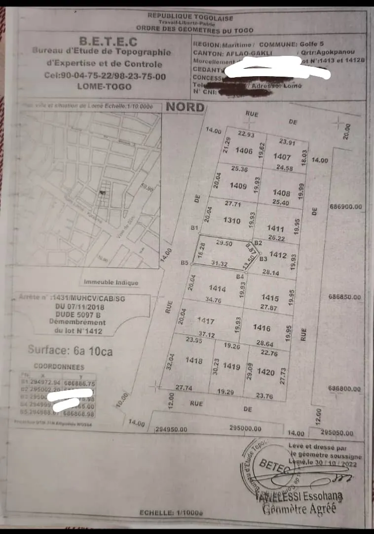 Terrain 610 m² en vente à Amadahomé Rail IPG – 30 millions FCFA
