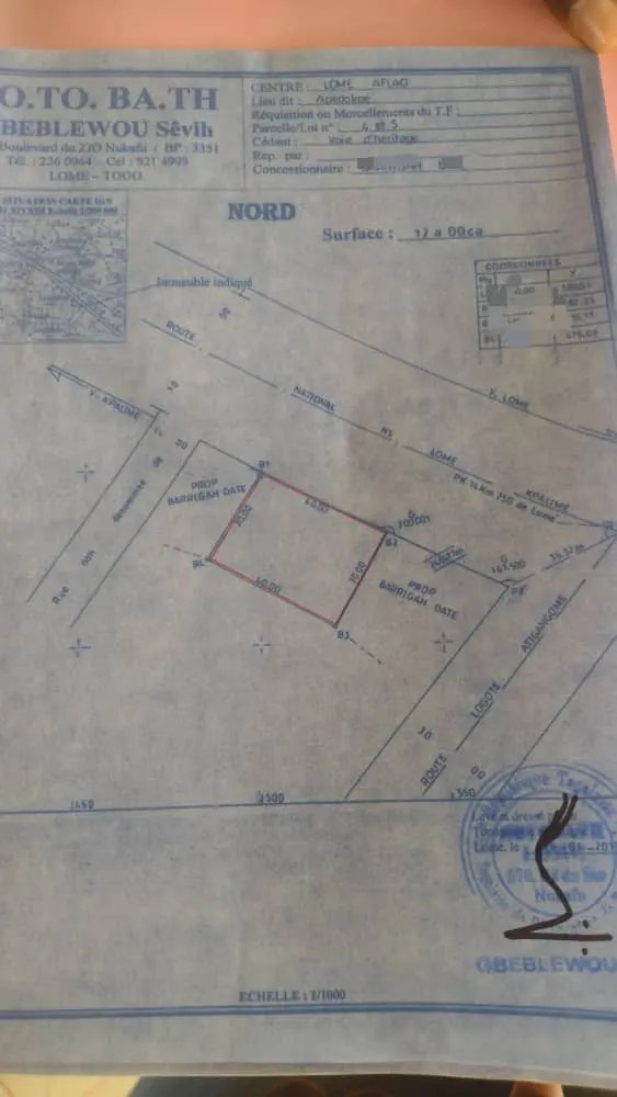 Terrain 600 m² en vente en bordure de goudron à Adidogomé Atigangomé – 65 millions FCFA