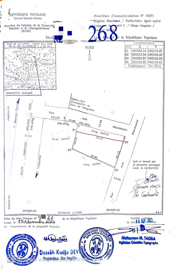 Terrain 1501 m² en vente à Zanguéra Klikamé – 55 millions FCFA