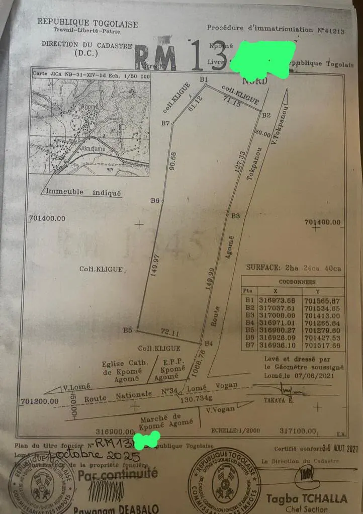 Terrain 33 lots en vente à Kpomé – 6 millions FCFA le lot