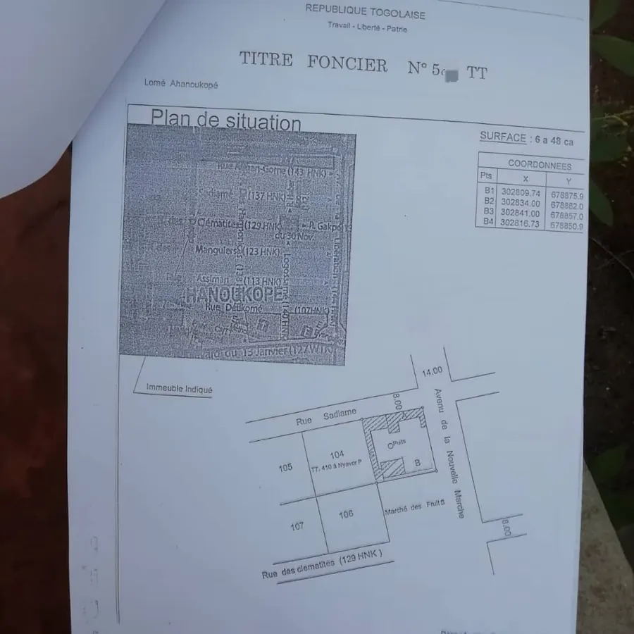 Terrain 600 m² en vente en bordure de goudron et angle de rue à Ahanocope – 200 millions FCFA