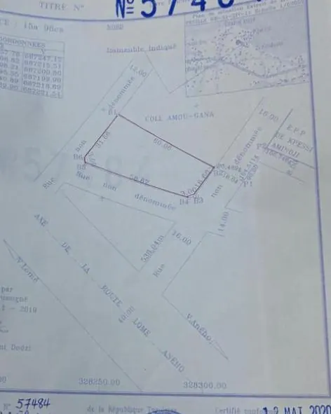 Terrain 1598 m² en vente en angle de rue à Kpessi côté Lac – Lomé