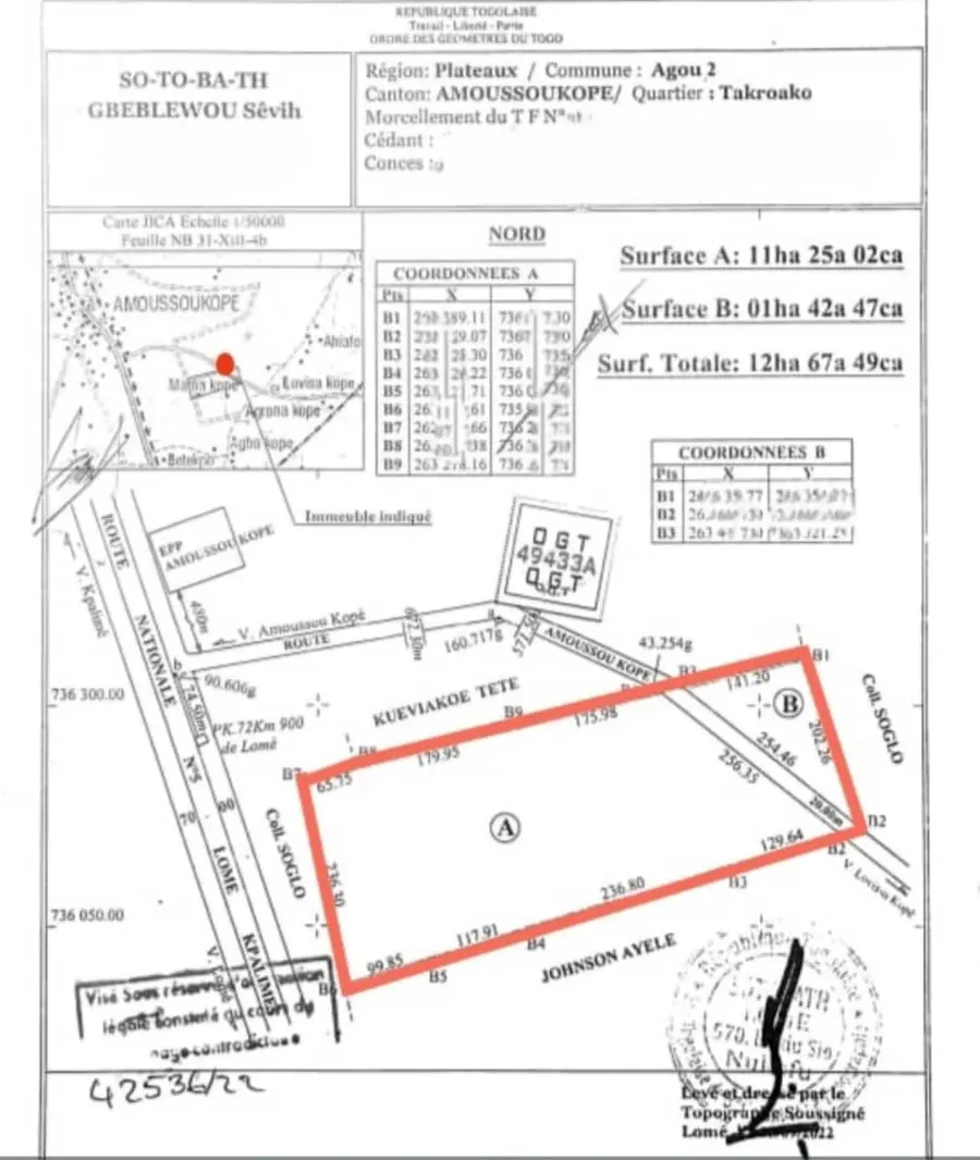 Terrain 12,75 hectares à vendre à Amouzoukopé – 3 millions FCFA l'unité