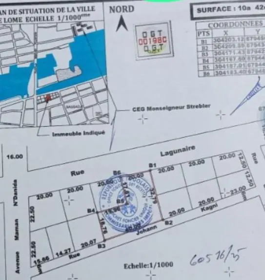 Terrain de 1042 m² en vente à Bassadji, Lomé – 100 millions FCFA