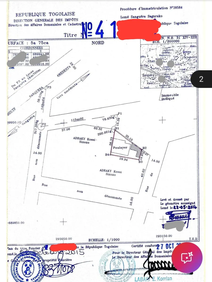 Terrain bâti 1 lot à vendre à Zanguéra Sagnako – 25 millions FCFA