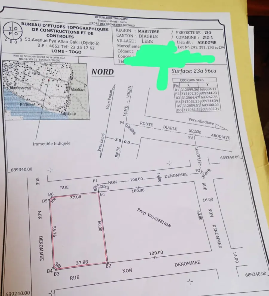 Terrain 4 lots en vente à Djagblé Lebé Adidomé – 13 millions FCFA le lot