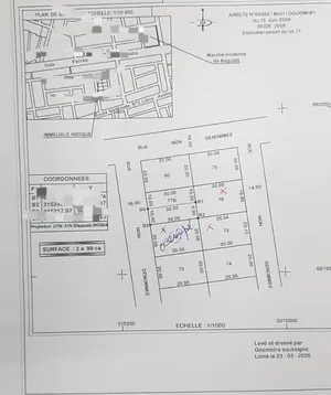 Terrain 1500 m² en vente à Baguida – 50 millions FCFA le lot