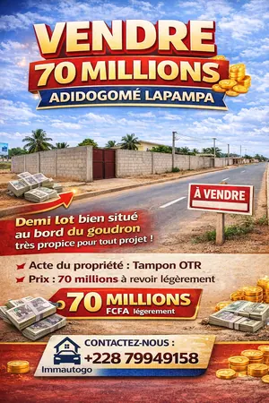 Terrain demi-lot à vendre au bord du goudron à Adidogomé Lapampa – 70 millions FCFA