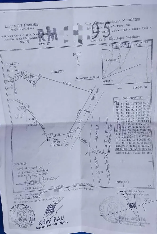 Terrain 8 lots en vente à Kpala Mission Tové, Amesapé – 10 millions FCFA le lot