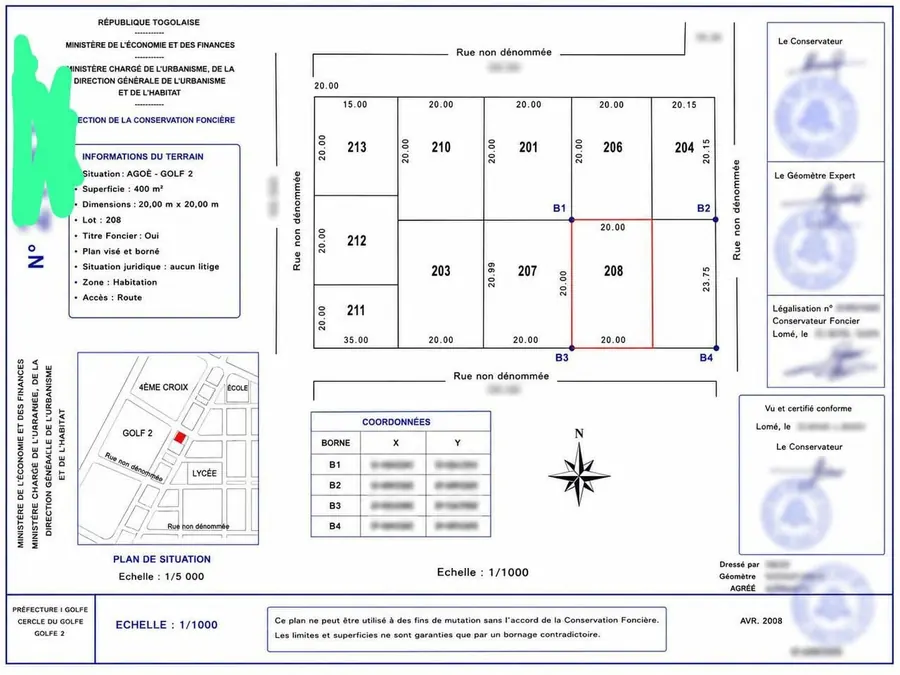 Terrain 2 lots de 1200 m² en vente à Agoè Golf 2 (Agoé Atsanvé) – à partir de 25 millions FCFA
