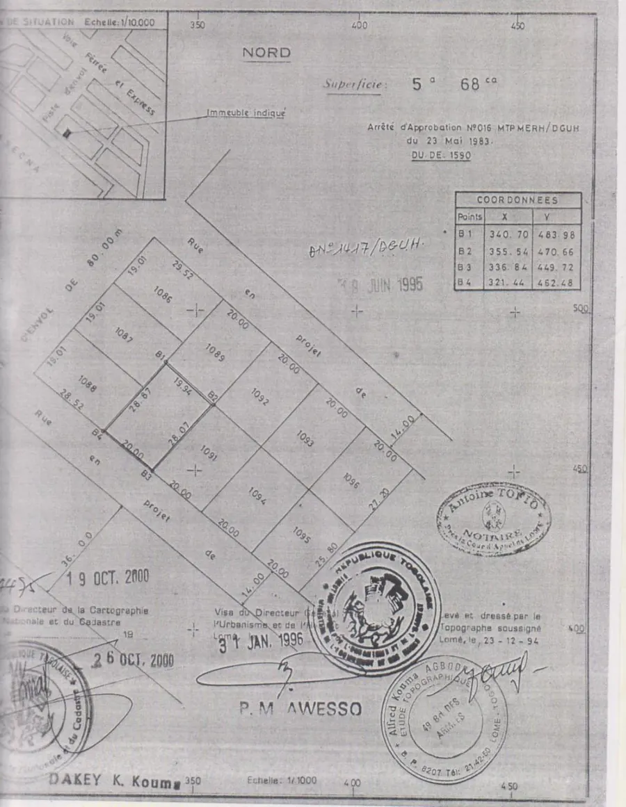 Terrain 568 m² en vente en bord de goudron à Attiégou Togo 2000 – 60 millions FCFA