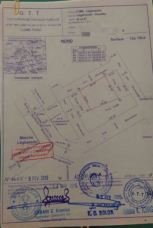 Terrain 1315 m² en vente à Agoè Legbassito – 70 millions FCFA